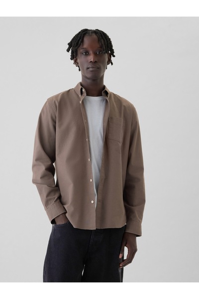 GAP Erkek Kahverengi Standart Fit Oxford Gömlek