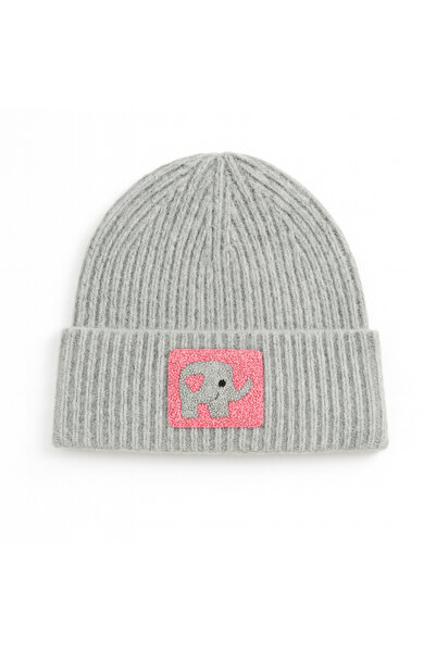 byebruketenci Beretă de lux din lână gri cu detaliu elefant roz, Unisextir