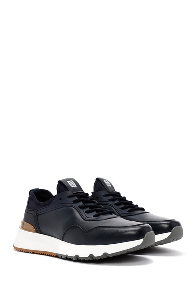 Derimod Erkek Lacivert Bağcıklı Kalın Tabanlı Deri Casual Sneaker,Kışlık Spor Ayakkabı 25WFD690718