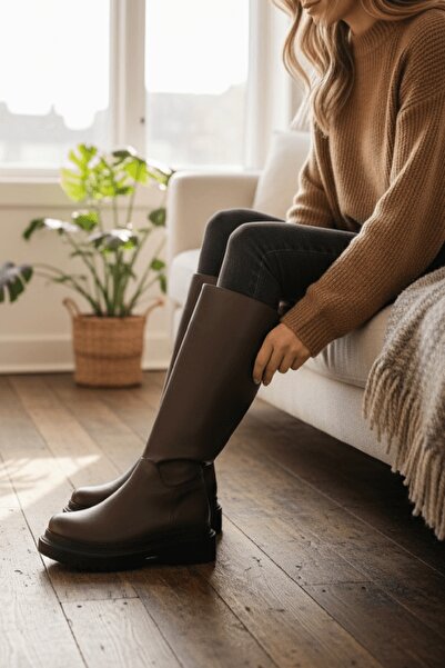 DİVOLYA Blanca Brown Casual Women's Boots with Side Zipper