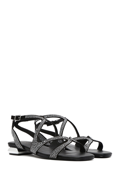 Derimod Women's Black Stone Buckle Sandals 25Sfd4420Ts