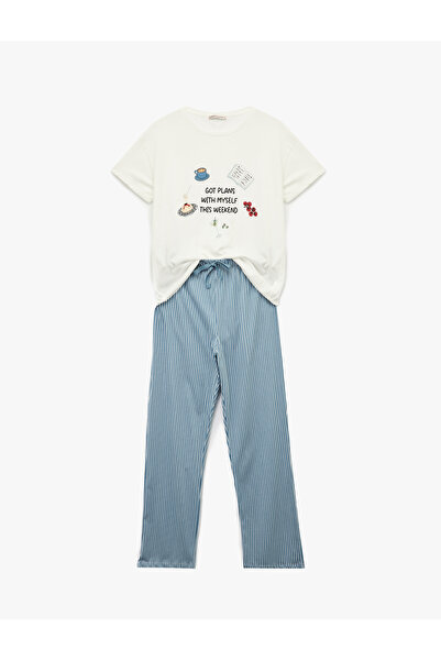 Koton Bisiklet Yaka Kısa Kollu Pamuklu Pijama Takımı