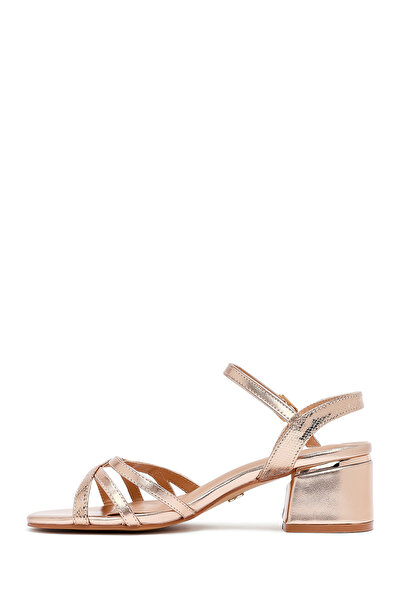 Derimod Women's Pink Ankle Buckle Metallic Thick Heeled Sandals 25Sfe466332