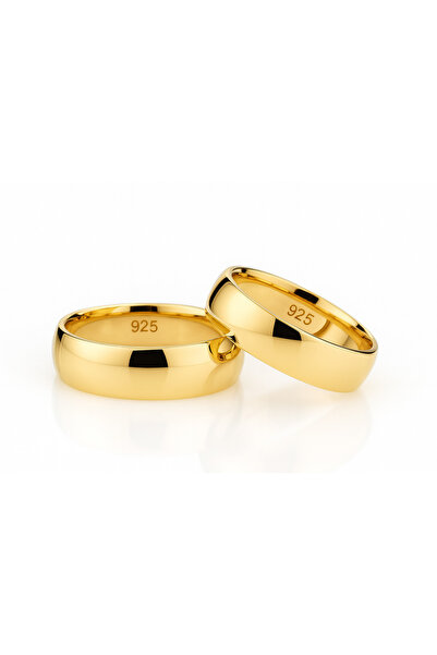 deren gümüş "Zarif 5 mm Bombeli 14 Ayar Altın Kaplama Gümüş Alyans – Çiftlere Özel Parlak Model"