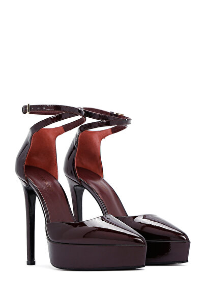 Derimod Kadın Bordo Bilekten Tokalı Platform Yüksek Topuklu Rugan Deri Ayakkabı 25AFD120016