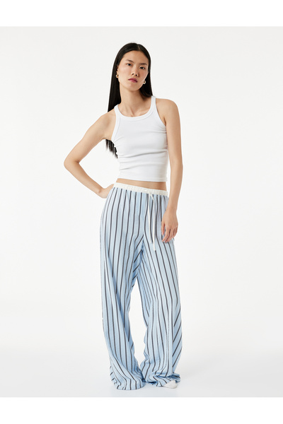 Koton Viskon Kumaş Rahat Kalıp Lastik Detaylı Çizgili Pijama Altı