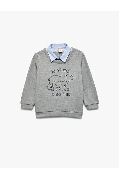 Koton Uzun Kollu Gömlek Yaka Baskılı Sweatshirt