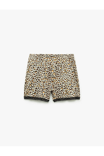 Koton Leopard Print Shorts with Lace Detail Pajama Bottoms