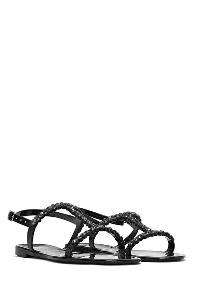 Derimod Women's Black Jelly Back Buckle Stone Sandals 25Sfe4927Pv