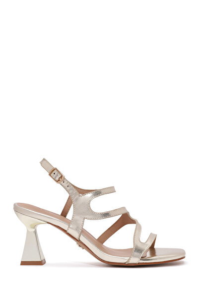 Derimod Women's Gold Ankle Strap Thick Heeled Metallic Sandals 25Sfe466232