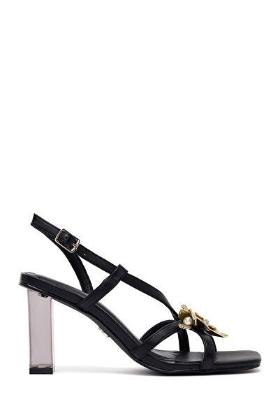 Derimod Women's Black Buckle Transparent Thick Heeled Sandals 25Sfd442618