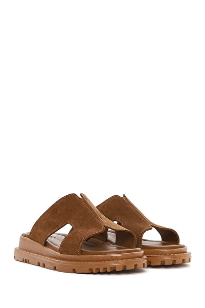 Derimod Kadın Taba Kalın Tabanlı Süet Deri Terlik 25SFD300510