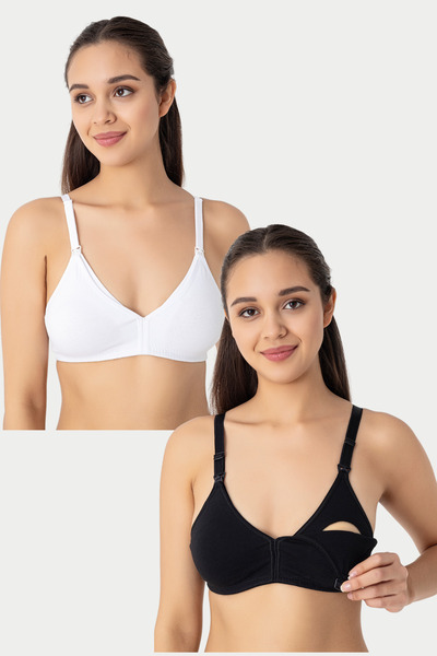 Arma Yıldız Pachet de 2 sutien alb - negru pentru femei, fără sârmă, fără capac, pentru alăptare, bumbac, lycra, țesătură flexibilă și moale