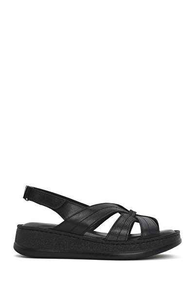 Derimod Women's Black Thick Soled Leather Comfort Sandals 25Sfd321314