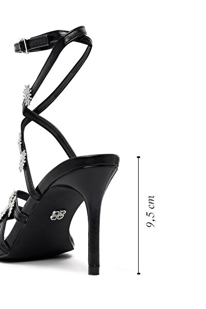 Derimod Women's Black Ankle Buckle Stone Metallic Thin Heeled Sandals 25Sfe482032