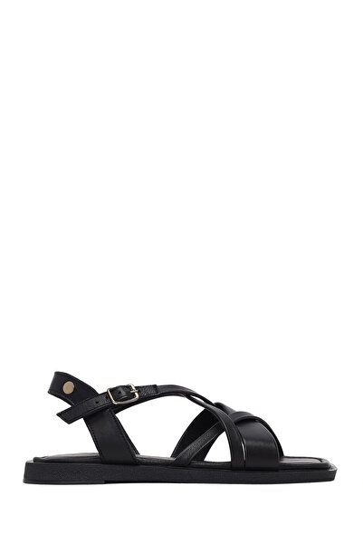 Derimod Women's Black Buckle Leather Sandals 25Sfd130718