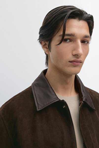 Massimo Dutti Yaka detaylı süet deri ceket