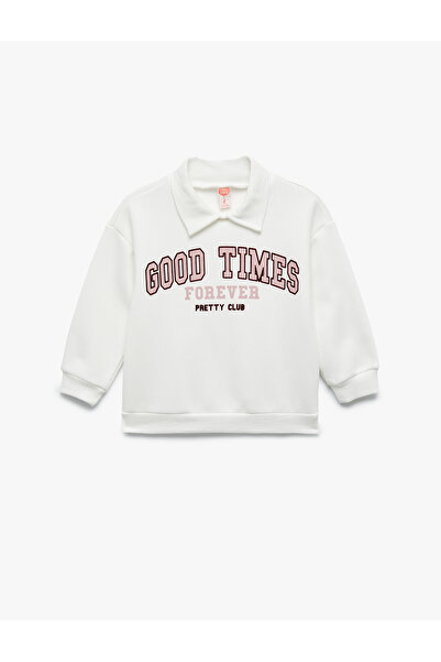 Koton Uzun Kollu Şardonlu Baskılı Polo Yaka Sweatshirt
