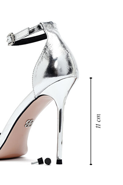 Derimod Women's Silver Buckle High Thin Heels Evening Dress Shoes Metallic Leather Sandals 25Sfd494532