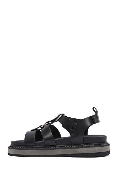 Derimod Women's Black Ankle Strap Thick Sole Sandals 25Sfe 401418