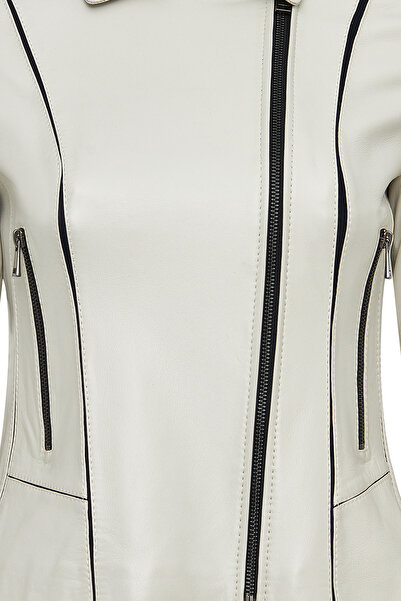 Derimod Kiara Kadın Bej Slim-Fit Biker Deri Ceket 24WGD5859U4