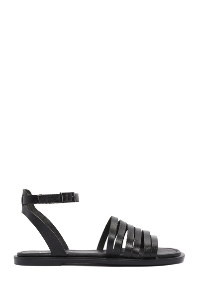 Derimod Women's Black Ankle Strap Genuine Leather Bodrum Sandals 25Sfd333318