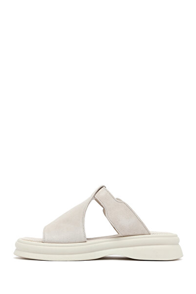 Derimod Women's Beige Buckle Suede Leather Slippers 25Sfd350810