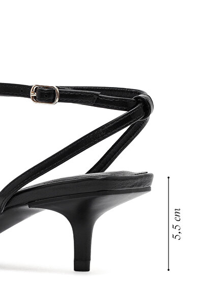 Derimod Women's Black Ankle Buckle Thin Short Heeled Shoes Sandals 25Sfe485918