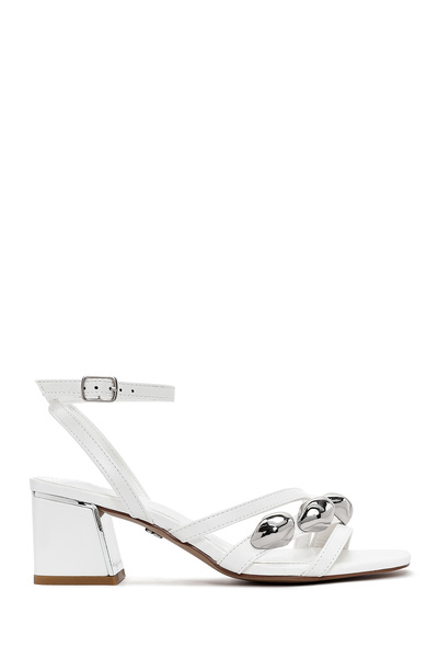 Derimod Women's White Ankle Buckle Short Thick Heeled Shoes Sandals 25Sfe481418