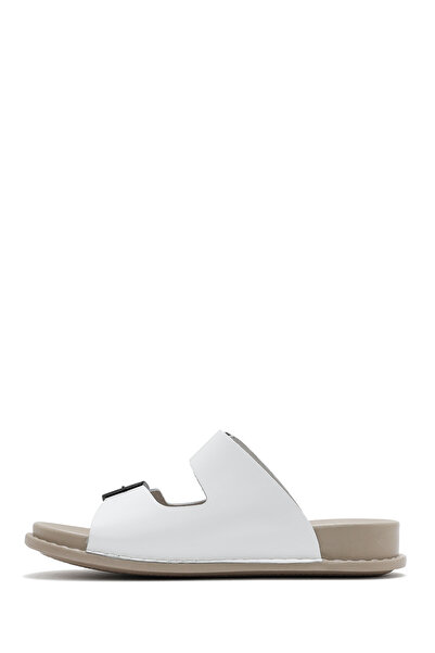 Derimod Жіночі білі шкіряні тапочки з двома ремінцями Comfort 25SFD500018