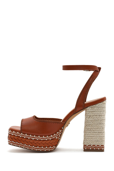 Derimod Women's Tan Ankle Buckle Platform High Thick Heeled Shoes Sandals 25Sfd443118