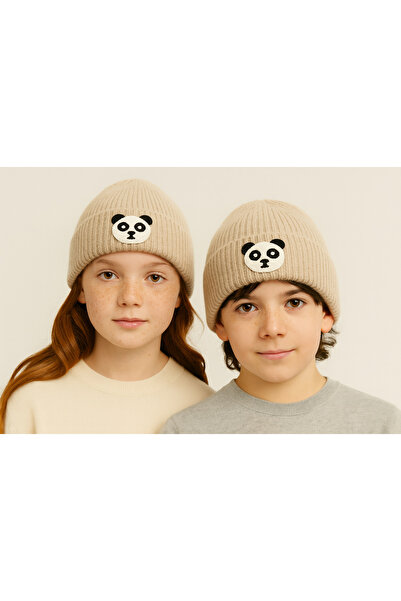 byebruketenci قبعة صوف فاخرة للأطفال والمراهقين باللون البيج بنمط باندا بانش ...