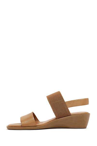 Derimod Women's Tan Wedge Heeled Shoes Genuine Leather Sandals 25Sfd150914