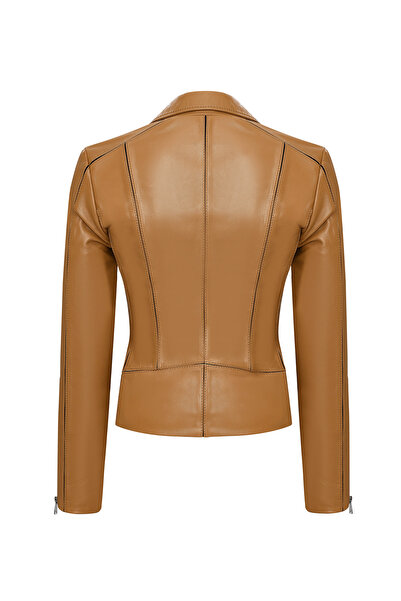 Derimod Bella Kadın Camel Biker Kısa Deri Ceket 25SGD5106U4