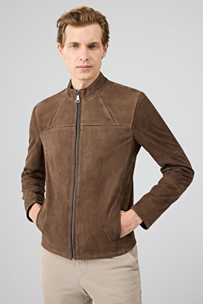 Derimod Neymar Erkek Kestane Hakim Yaka Slim-Fit Süet Deri Ceket 25SGD640210