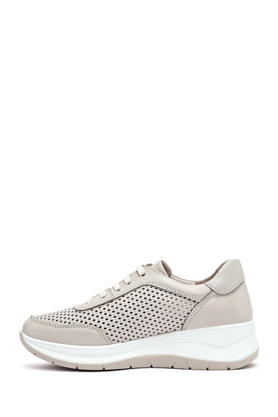 Derimod Kadın Krem Bağcıklı Kalın Tabanlı Deri Sneaker 25SFD501718