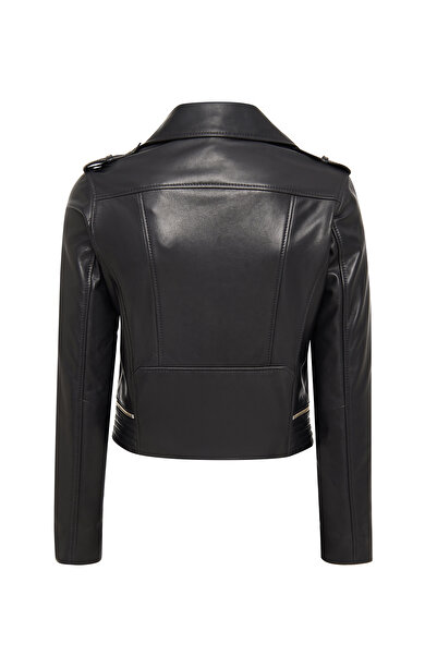 Derimod Eliza Kadın Siyah Biker Kısa Deri Ceket 25SGD5299VE