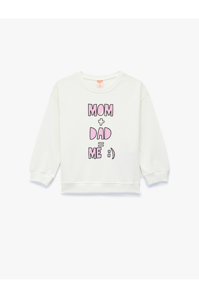 Koton Pamuklu Bisiklet Yaka Çiçek Desenli Ekru Kız Bebek Sweatshirt 6Wmg10101Ak