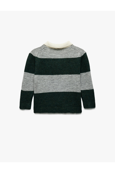 Koton Long Sleeve Color Block Button Polo Neck Knitwear Sweater