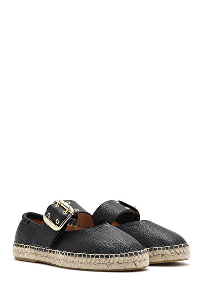 Derimod Women's Black Buckle Leather Espadrille 25Sfd4570Ft