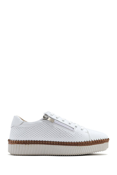 Derimod Kadın Beyaz Bağcıklı Kalın Tabanlı Deri Sneaker 25SFD501818