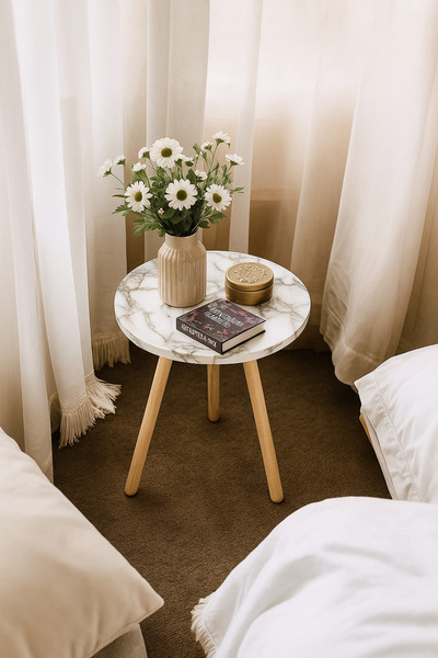 HESA Tekli Ahşap Ayaklı Mermer Desenli Zigon Sehpa Yan Sehpa