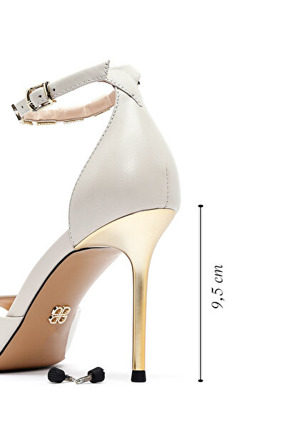 Derimod Women's Cream Ankle Buckle Thin Heeled Shoes Genuine Leather Sandals