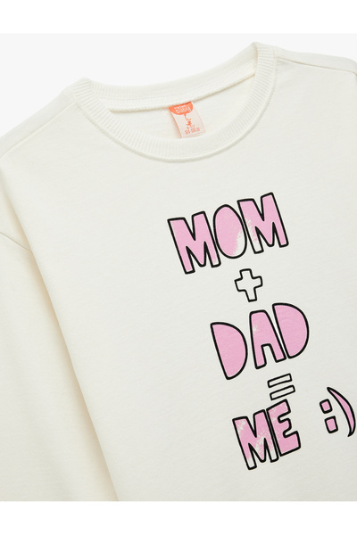 Koton Pamuklu Bisiklet Yaka Çiçek Desenli Ekru Kız Bebek Sweatshirt 6Wmg10101Ak