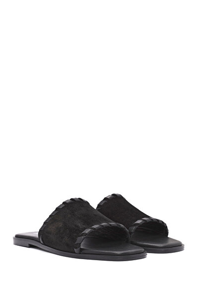 Derimod Kadın Siyah Süet Deri Terlik 25SFD152110