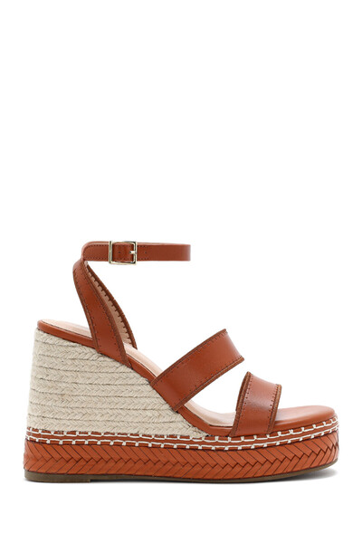 Derimod Women's Tan Ankle Buckle Wedge Heeled Espadrille Sandals 25Sfd443218