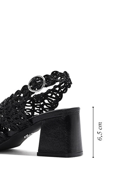 Derimod Women's Black Braided Metallic Thick Short Heeled Evening Dress Shoes Sandals 25Sfd440632