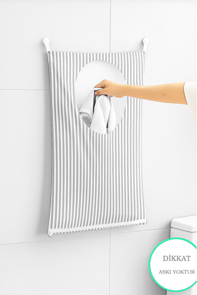 Paris Home Kapı Arkası ve Duvar Asılabilir Kirli Çamaşır Sepeti – Çizgili Fer...
