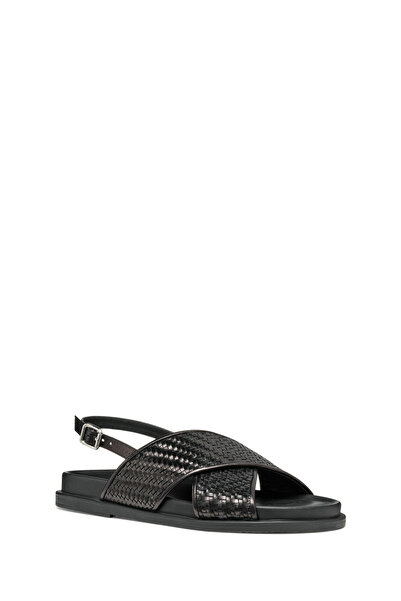 Geox Women's Black D Adelash E - Shi.Goat Lea Knitted Genuine Leather Sandals D55Ywe000Tcc9999