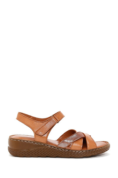 Derimod Women's Tan Ankle Strap Genuine Leather Comfort Sandals 25Sfd320618